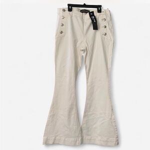 New Retro Express White Flare Jeans with Sailor Button Detail size 12S